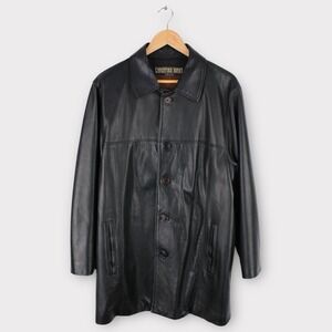 Vintage Christian Nobel Leather Coat Button Front Black Lined Men's Size Large